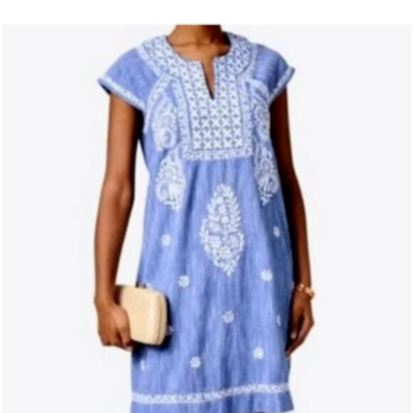 Roller Rabbit 100% Cotton Embroidered Resortwear Dress Cover Up Chambray Blue XS - Picture 6 of 6
